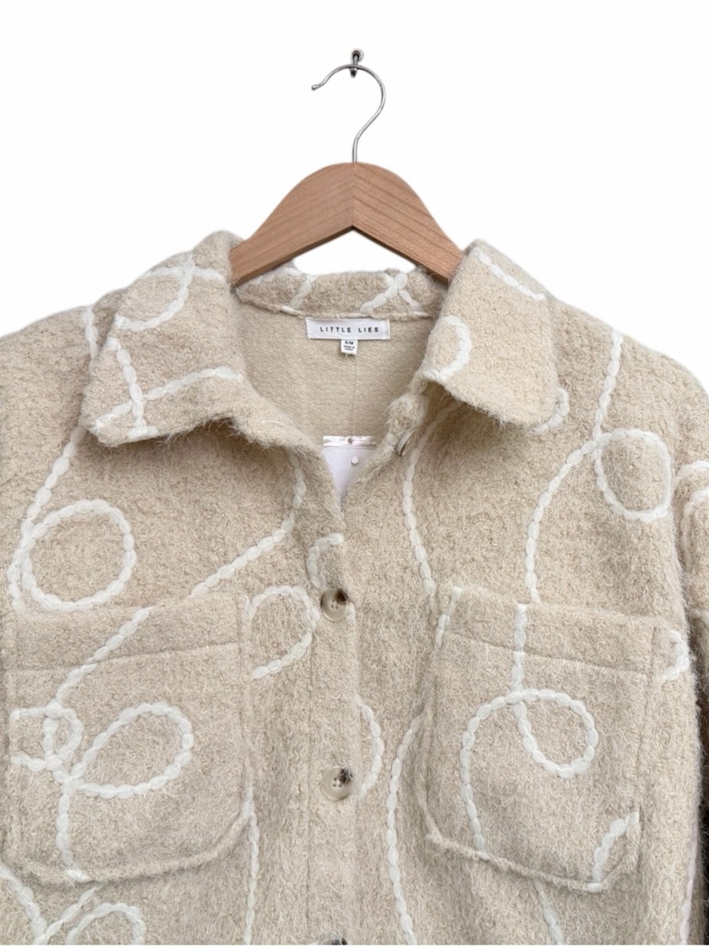 Little Lies Ribbon Pattern Shacket in Cream - Picture 3 of 9